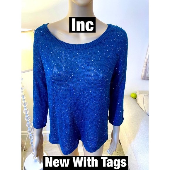 Inc International Concepts, Navy‎ Sequined Knit Top Sz M New with tags - Picture 1 of 7